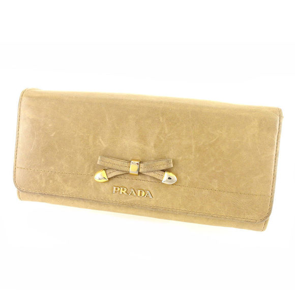 Prada ribbon long motif Wallet beige leather - Picture 1 of 6